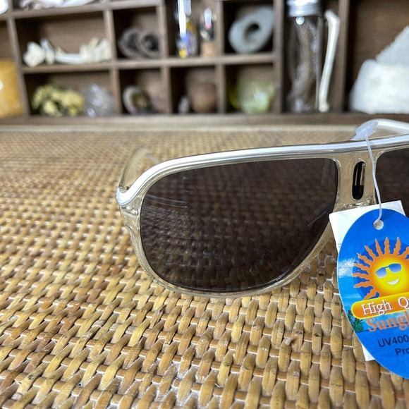 Vintage 90s Clear White Sunglasses Plastic Frame Smoky Lenses Deadstock - Picture 11 of 15